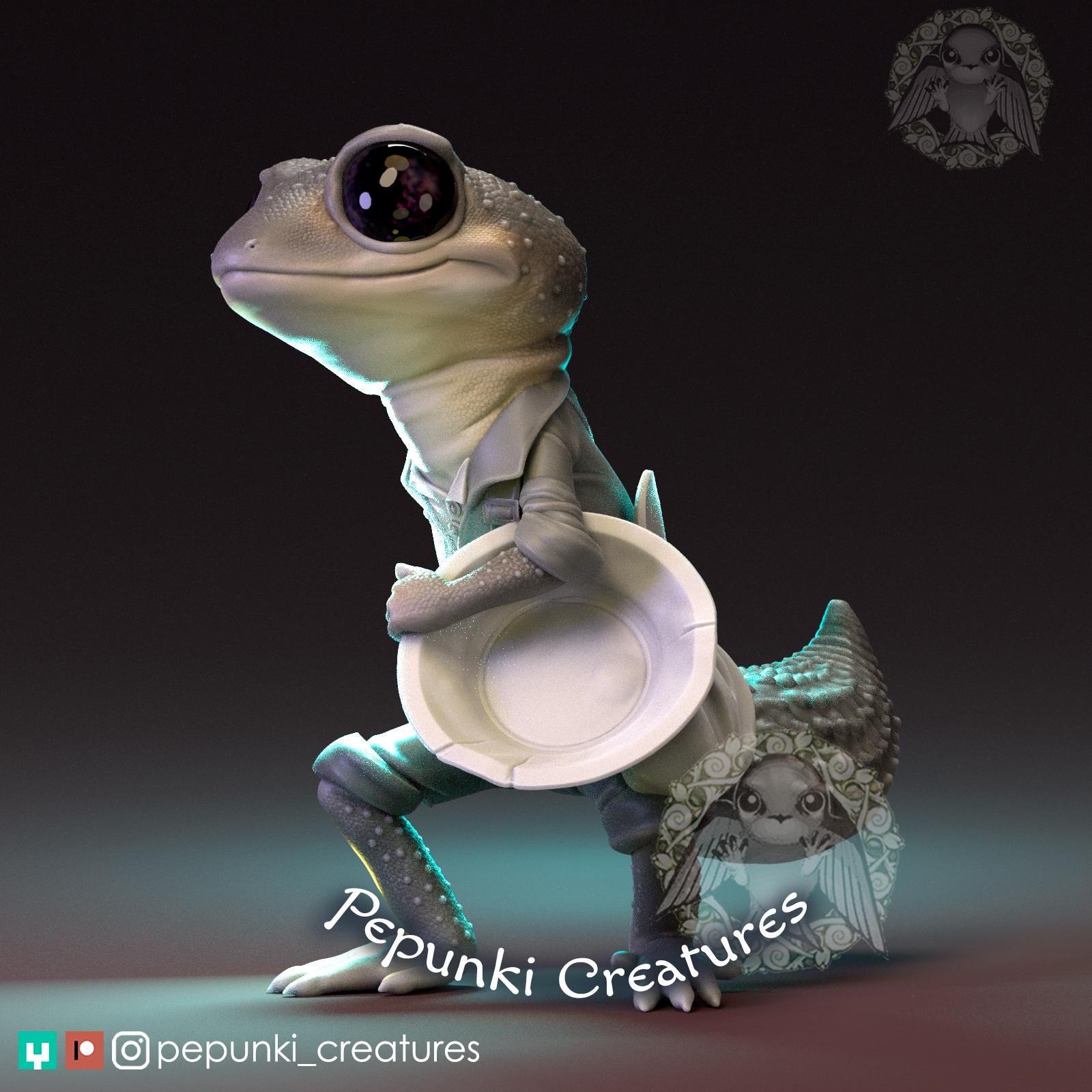 Knob Gecko Gold Panner | Tabletop or Display Scale | D&D Humblewood TTRPG Miniature | Pepunki Creatures
