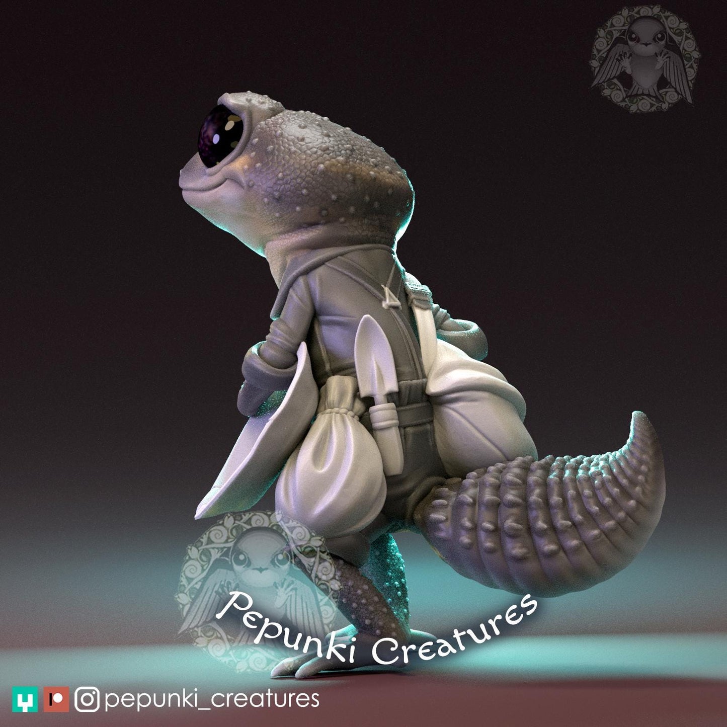 Knob Gecko Gold Panner | Tabletop or Display Scale | D&D Humblewood TTRPG Miniature | Pepunki Creatures