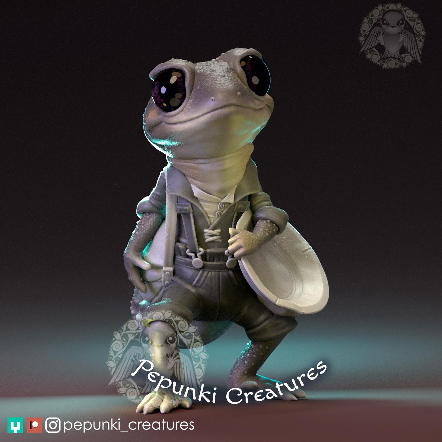 Knob Gecko Gold Panner | Tabletop or Display Scale | D&D Humblewood TTRPG Miniature | Pepunki Creatures