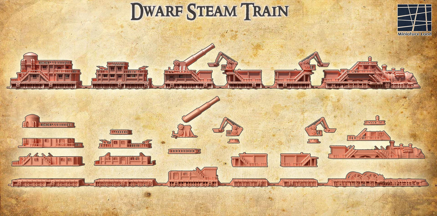 Dwarf Steam Train | 28mm Scale Model Terrain | D&D TTRPG Playable 3D Printed Building | MiniatureLand