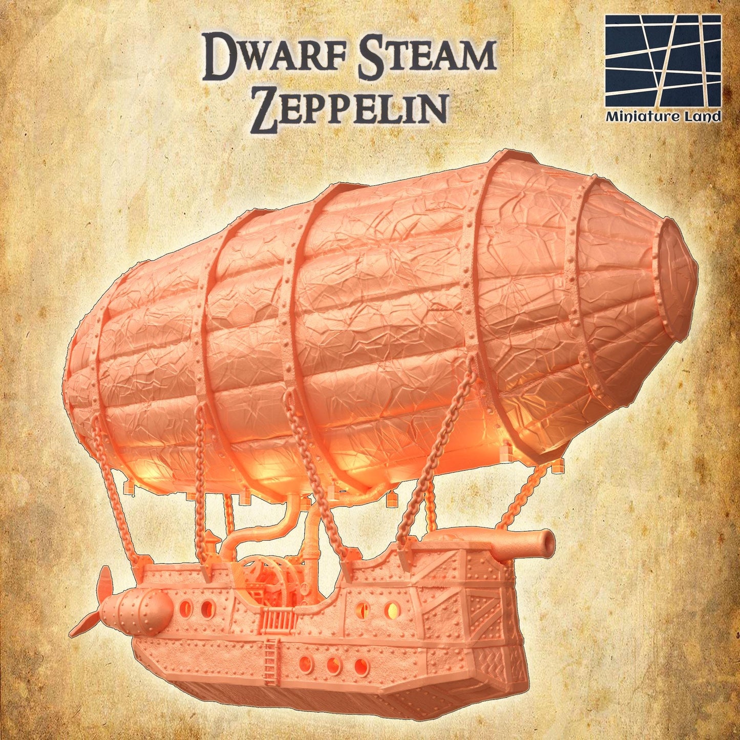Dwarf Steam Zeppelin | 28mm Scale Model Terrain | D&D TTRPG Playable 3D Printed Building | MiniatureLand