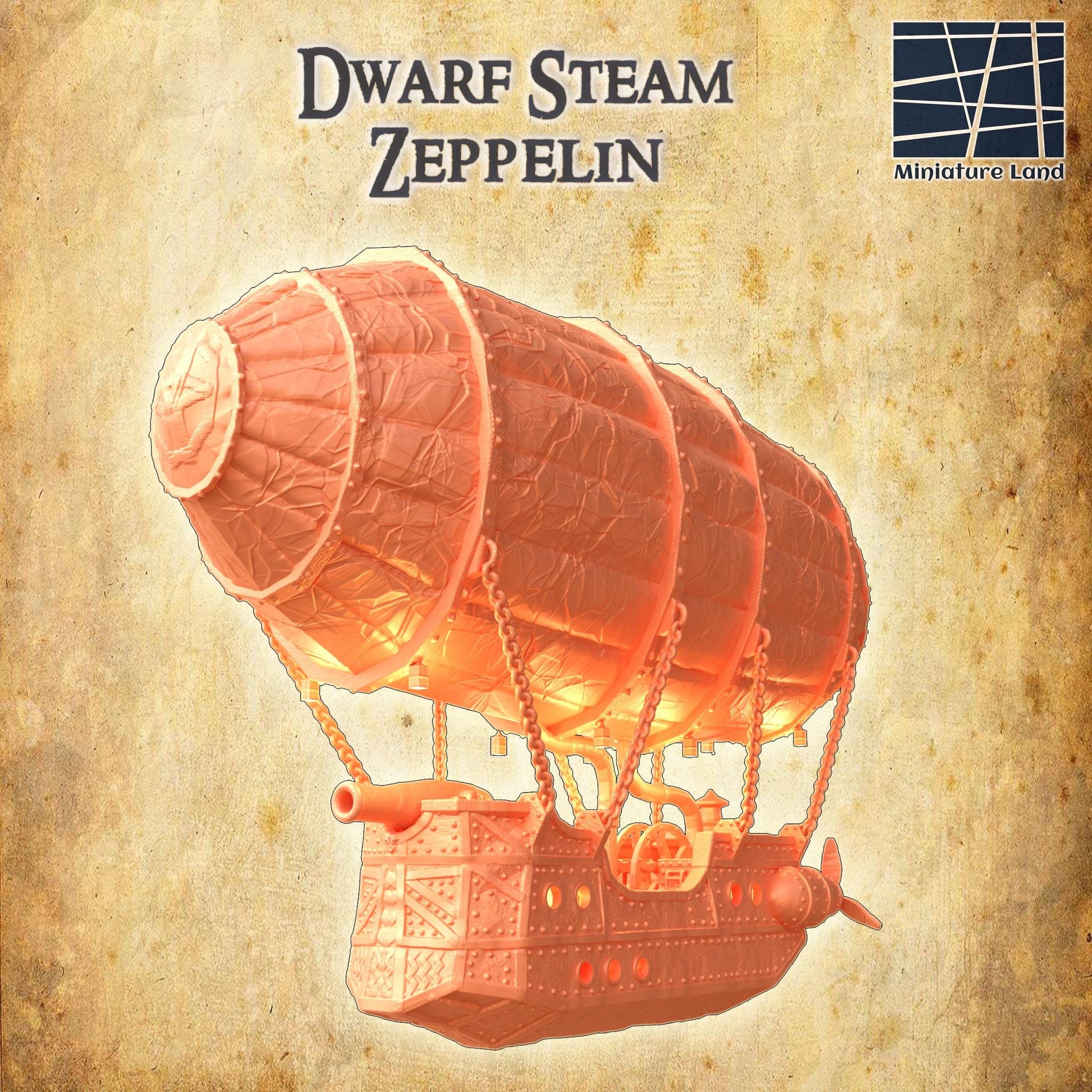 Dwarf Steam Zeppelin | 28mm Scale Model Terrain | D&D TTRPG Playable 3D Printed Building | MiniatureLand