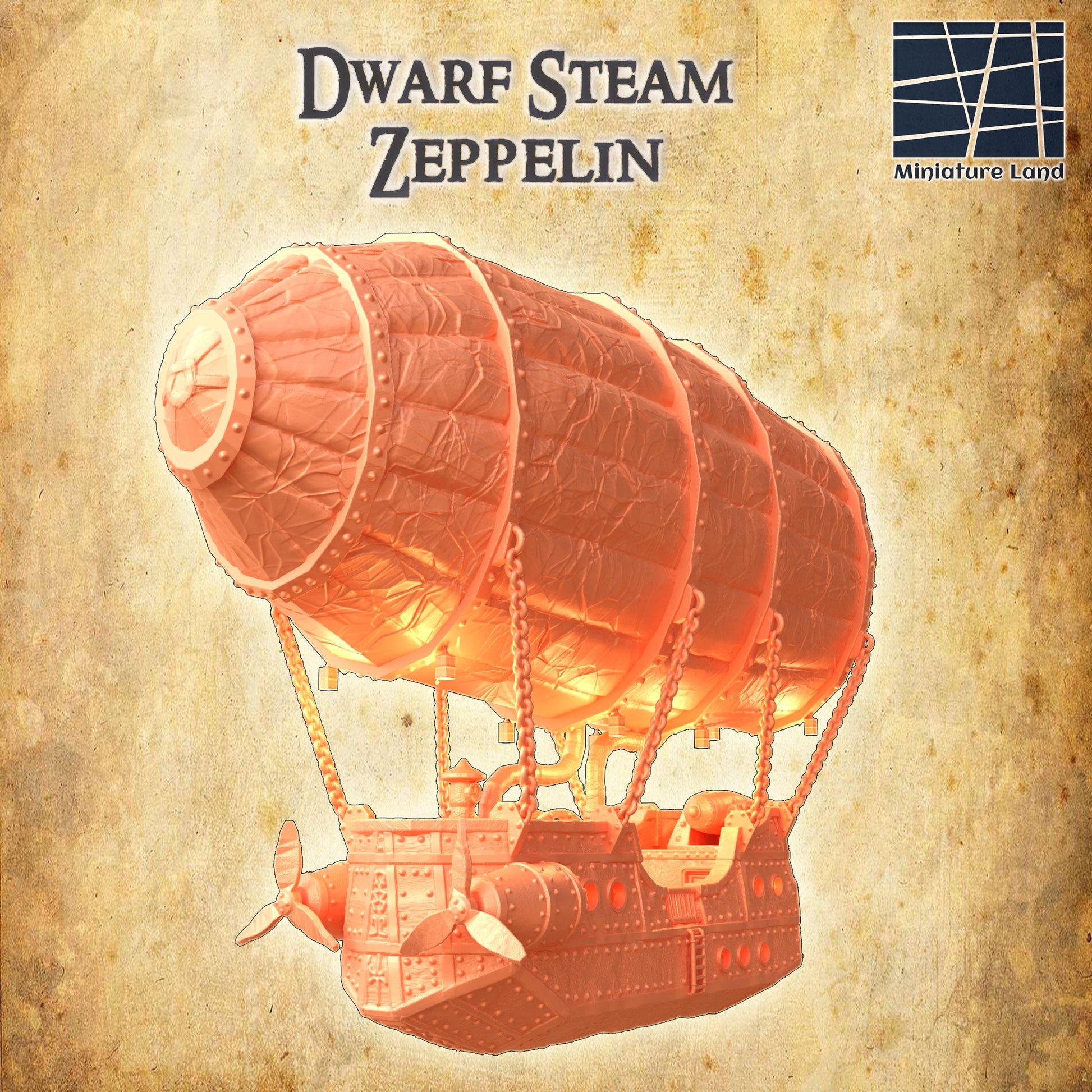 Dwarf Steam Zeppelin | 28mm Scale Model Terrain | D&D TTRPG Playable 3D Printed Building | MiniatureLand