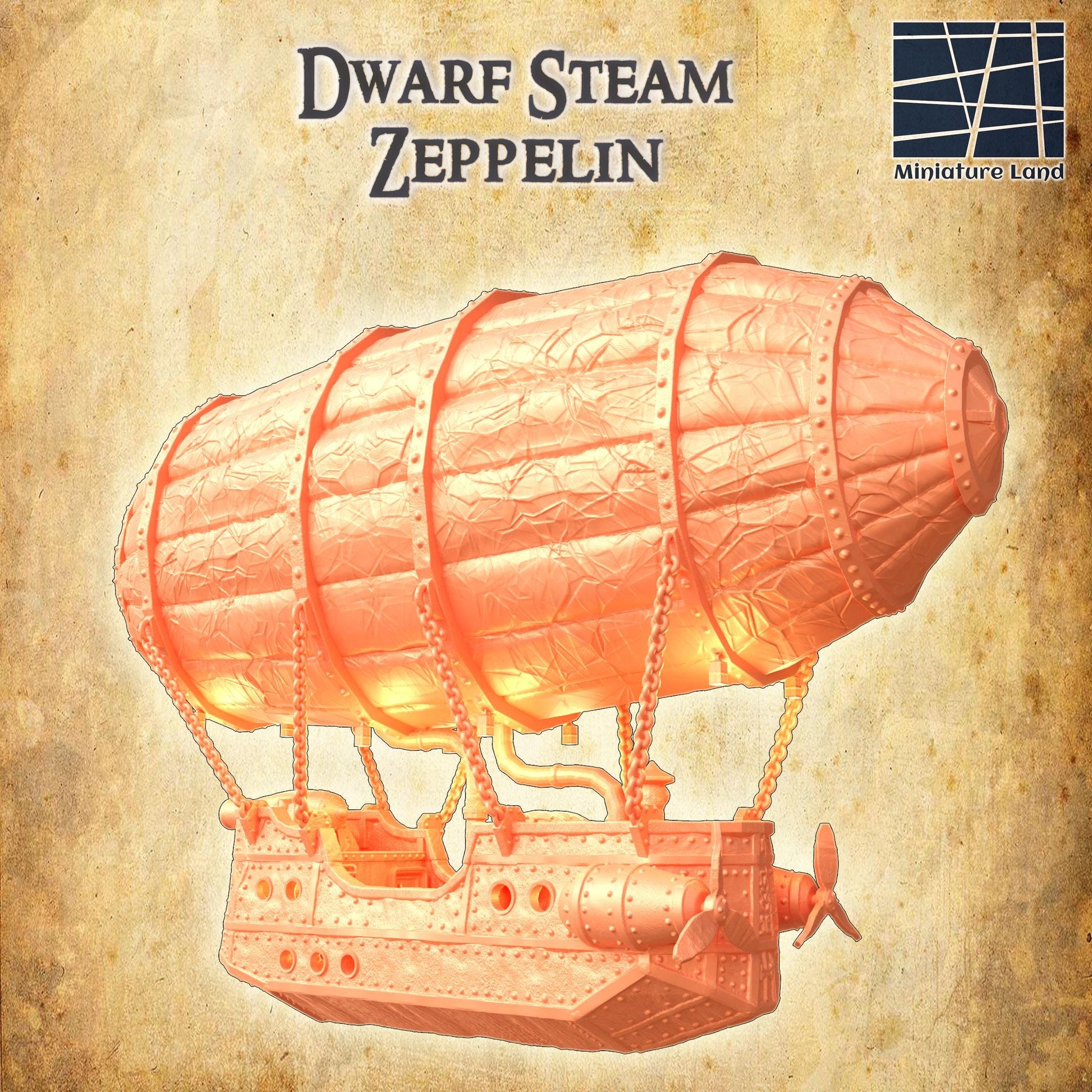 Dwarf Steam Zeppelin | 28mm Scale Model Terrain | D&D TTRPG Playable 3D Printed Building | MiniatureLand