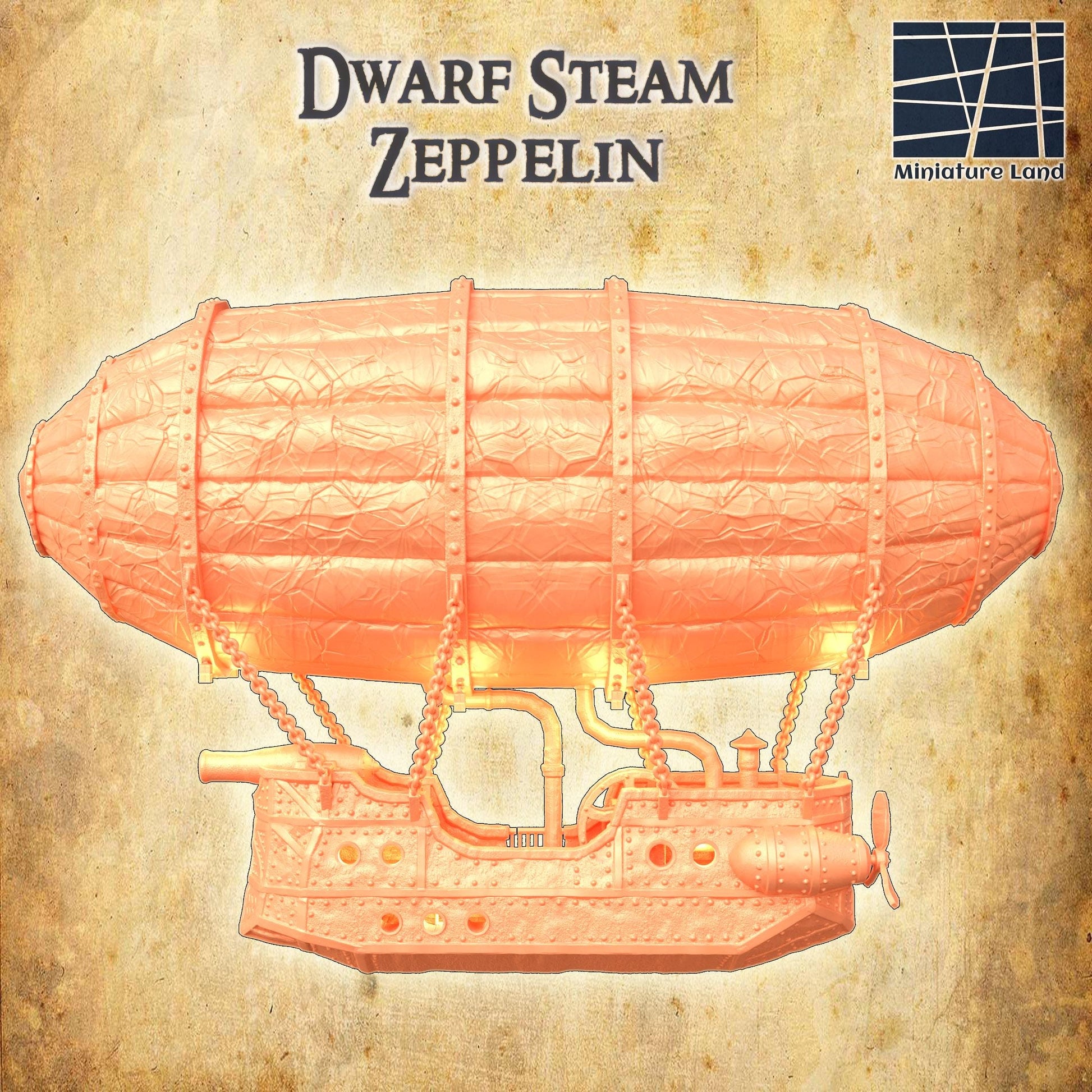 Dwarf Steam Zeppelin | 28mm Scale Model Terrain | D&D TTRPG Playable 3D Printed Building | MiniatureLand