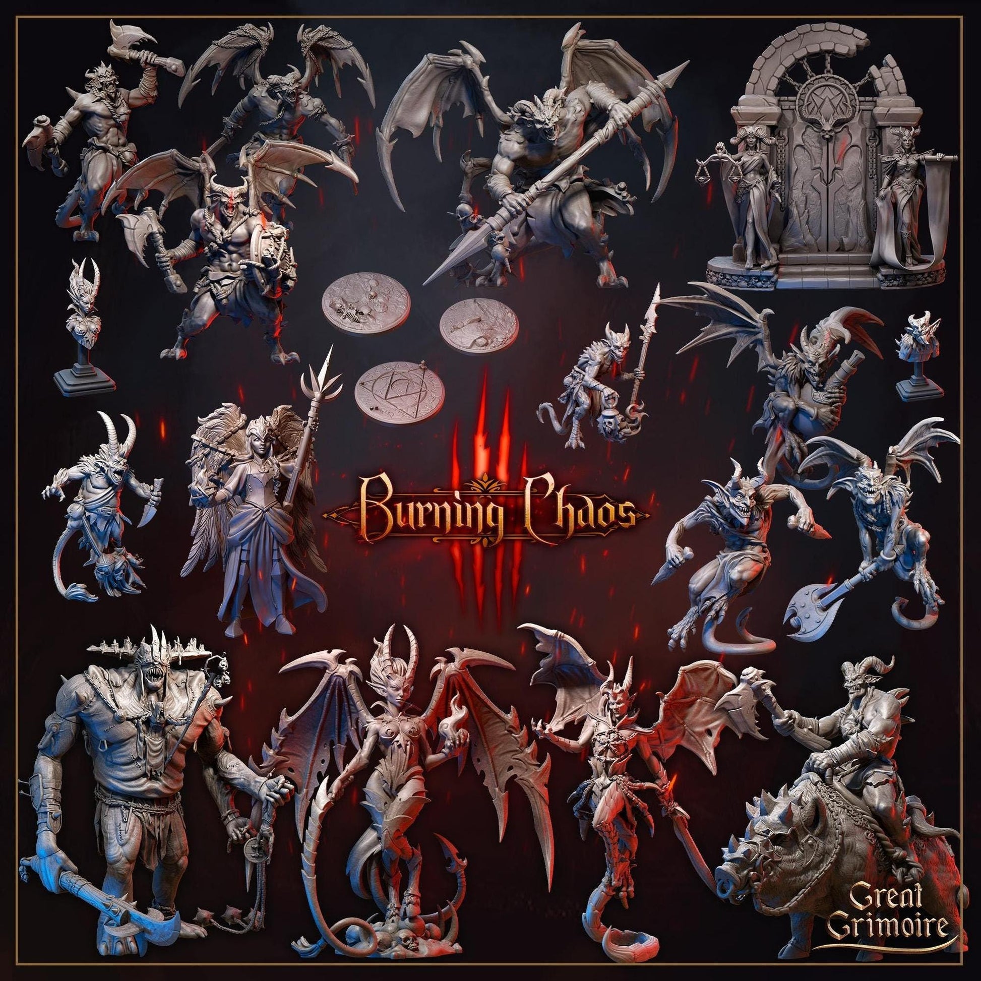 Burning Chaos, Hell, Demons, Devils, Imps, Succubus, Incubus | Tabletop Gaming Miniatures and Display Collection | Great Grimoire