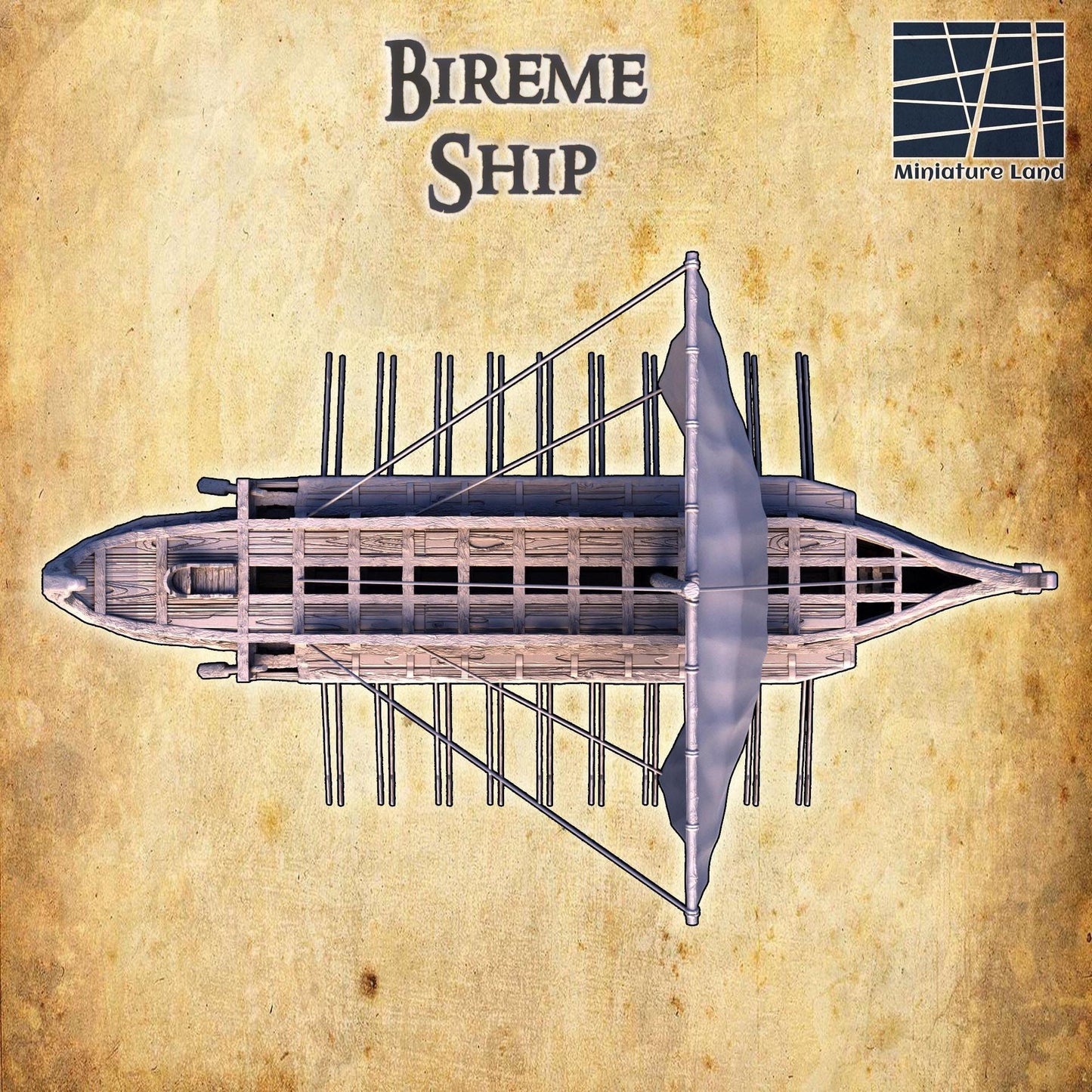 Bireme Ship | 28mm Scale Model Terrain | D&D TTRPG Playable 3D Printed Building | MiniatureLand