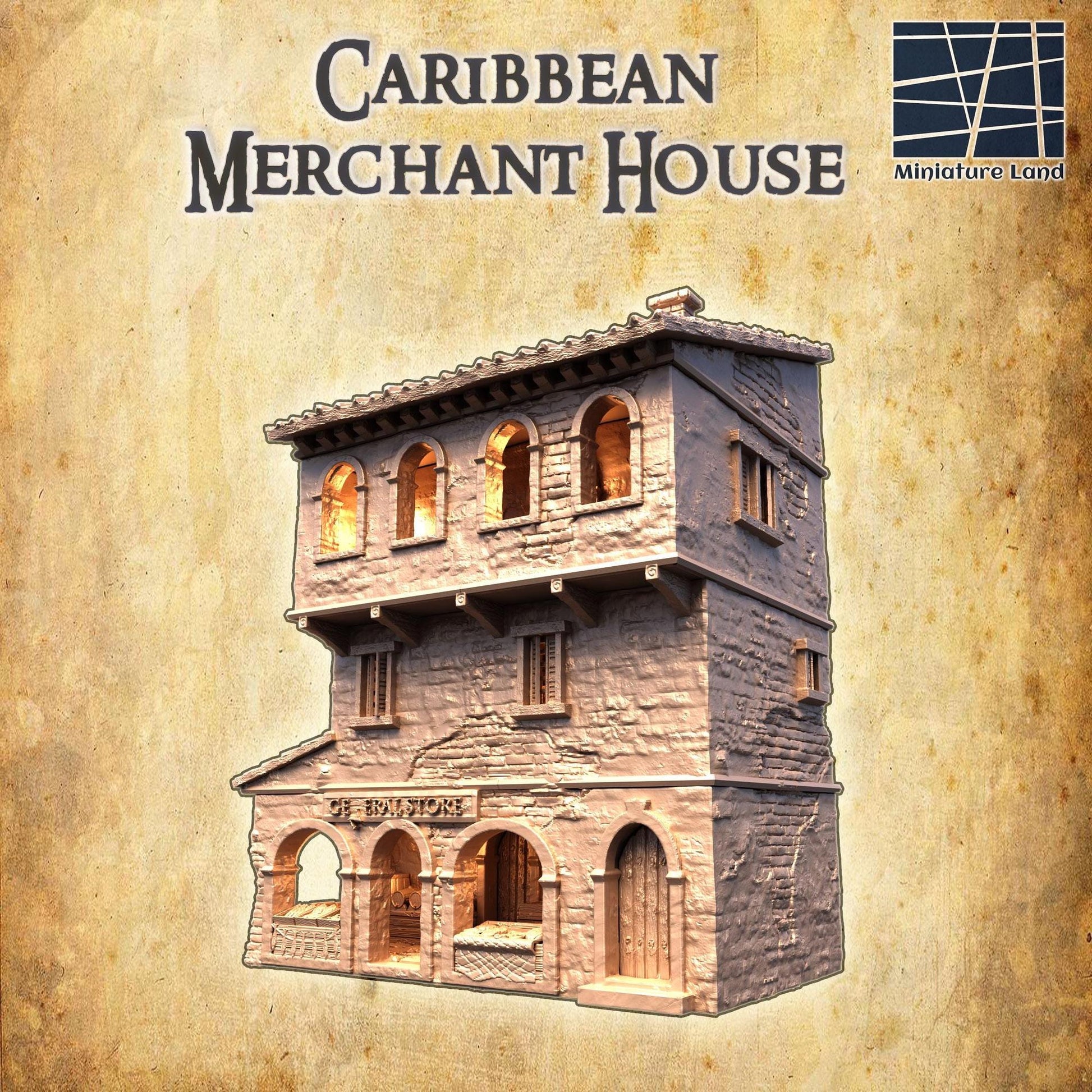 Caribbean Market House | 28mm Scale Model Terrain | D&D TTRPG Playable 3D Printed Building | MiniatureLand