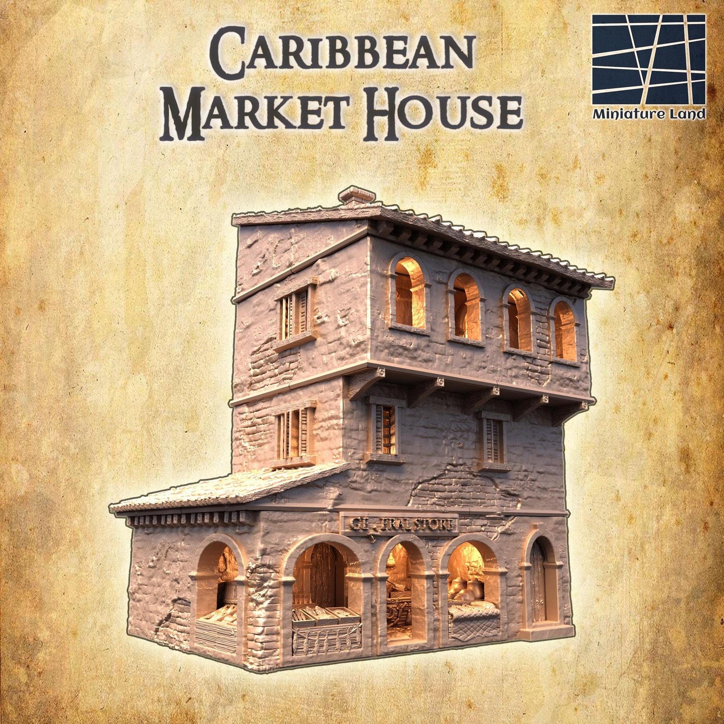 Caribbean Market House | 28mm Scale Model Terrain | D&D TTRPG Playable 3D Printed Building | MiniatureLand
