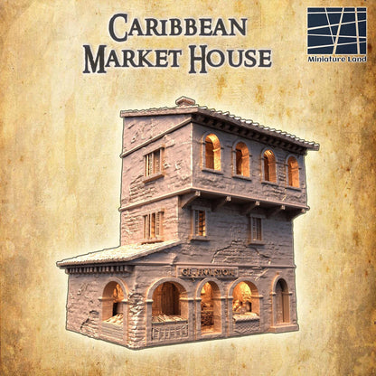 Caribbean Market House | 28mm Scale Model Terrain | D&D TTRPG Playable 3D Printed Building | MiniatureLand