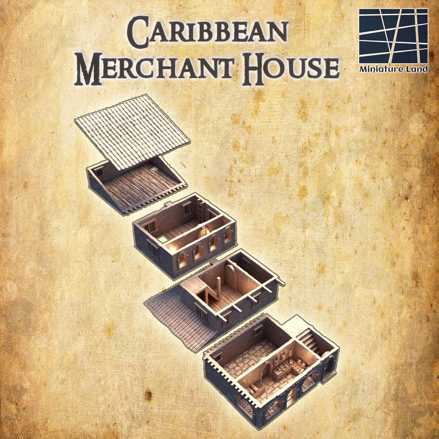 Caribbean Market House | 28mm Scale Model Terrain | D&D TTRPG Playable 3D Printed Building | MiniatureLand