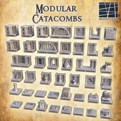 Catacombs Open Lock Modular Parts | 28mm Scale Model Terrain | D&D TTRPG Playable 3D Printed Building | MiniatureLand