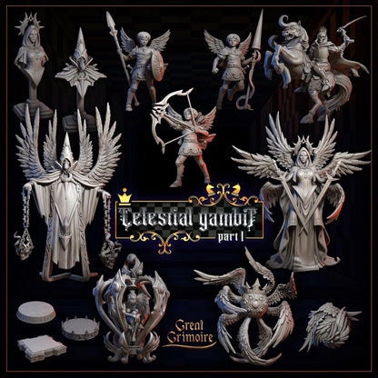 Celestial Gambit: Luminous Legion, Chess Pieces, Angel, Heaven | Tabletop Gaming 3D Print Miniatures and Display Collection | Great Grimoire