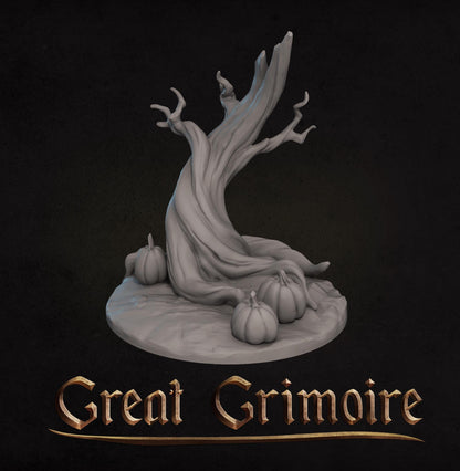 Miniature cemetery scatter set including tree, tombstone, coffin, gate, and fence from Tattles Told 3D for tabletop gaming.