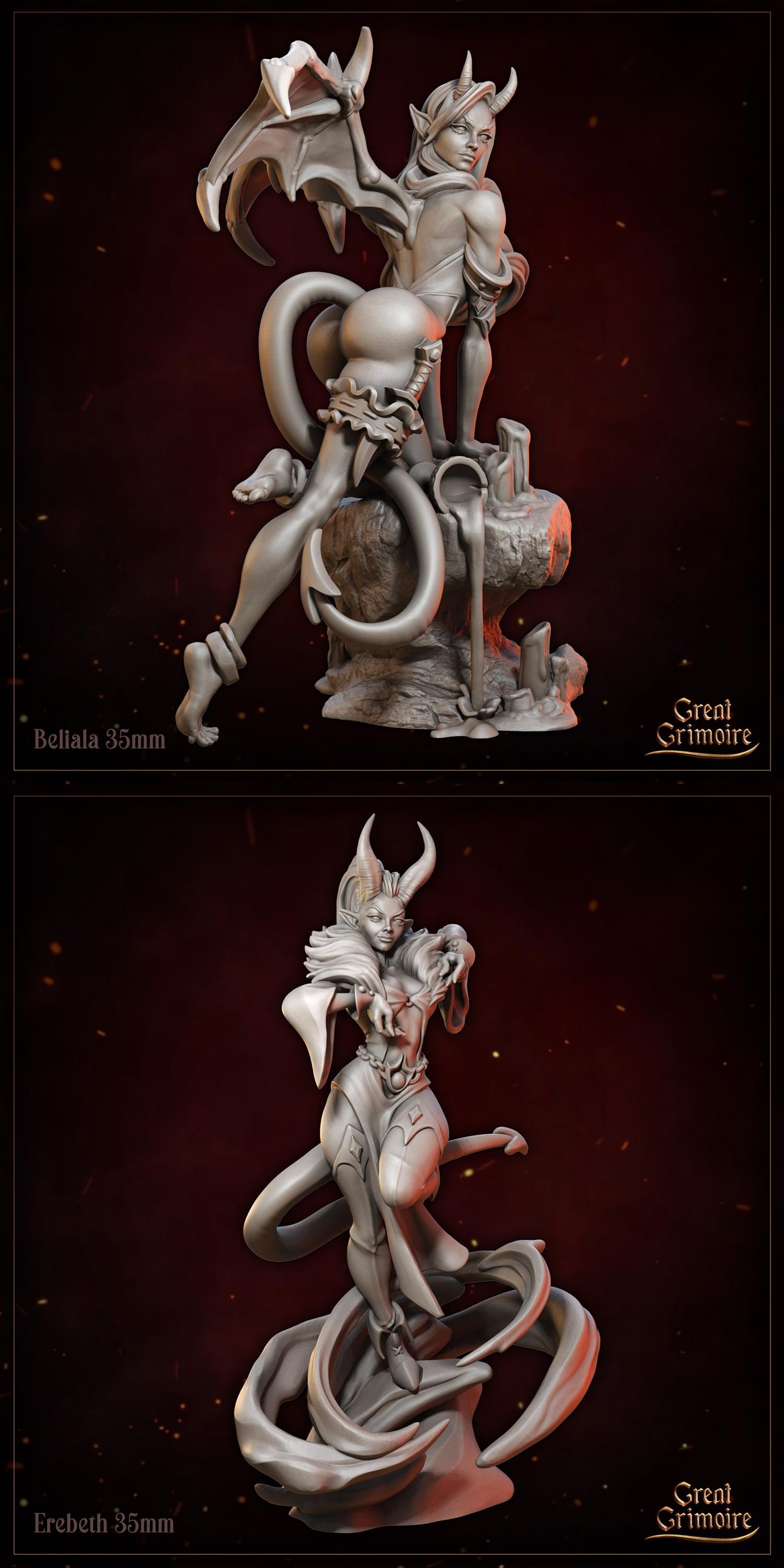 Chained by Shadow, Tieflings, Devil, Hell, Demon | Tabletop Gaming 3D Print Miniature or Bust Collection | Great Grimoire