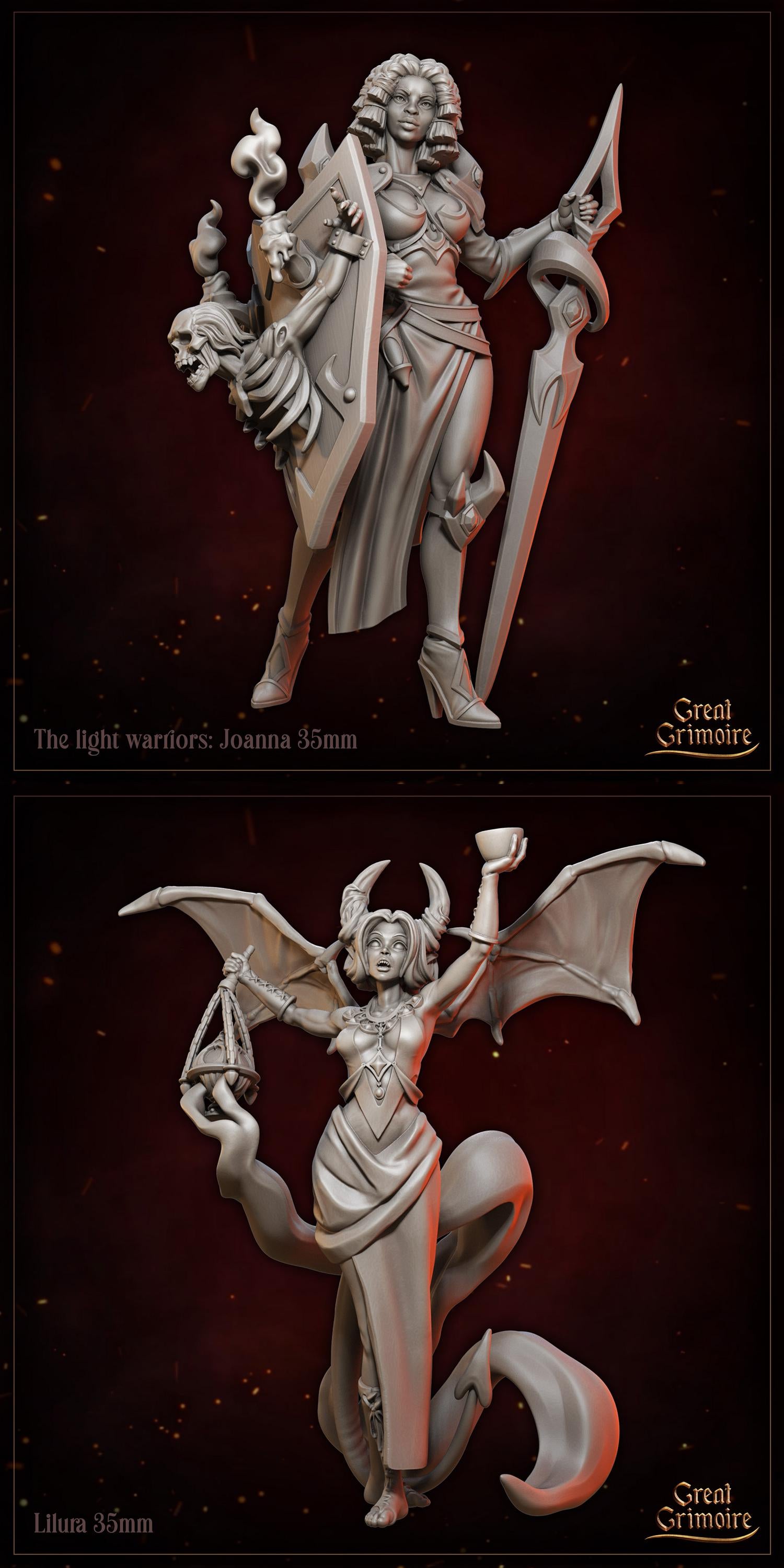 Chained by Shadow, Tieflings, Devil, Hell, Demon | Tabletop Gaming 3D Print Miniature or Bust Collection | Great Grimoire