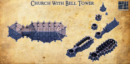 Church With Bell Tower | 28mm Scale Model Terrain | D&D TTRPG Playable 3D Printed Building | MiniatureLand
