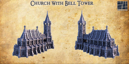 Church With Bell Tower | 28mm Scale Model Terrain | D&D TTRPG Playable 3D Printed Building | MiniatureLand