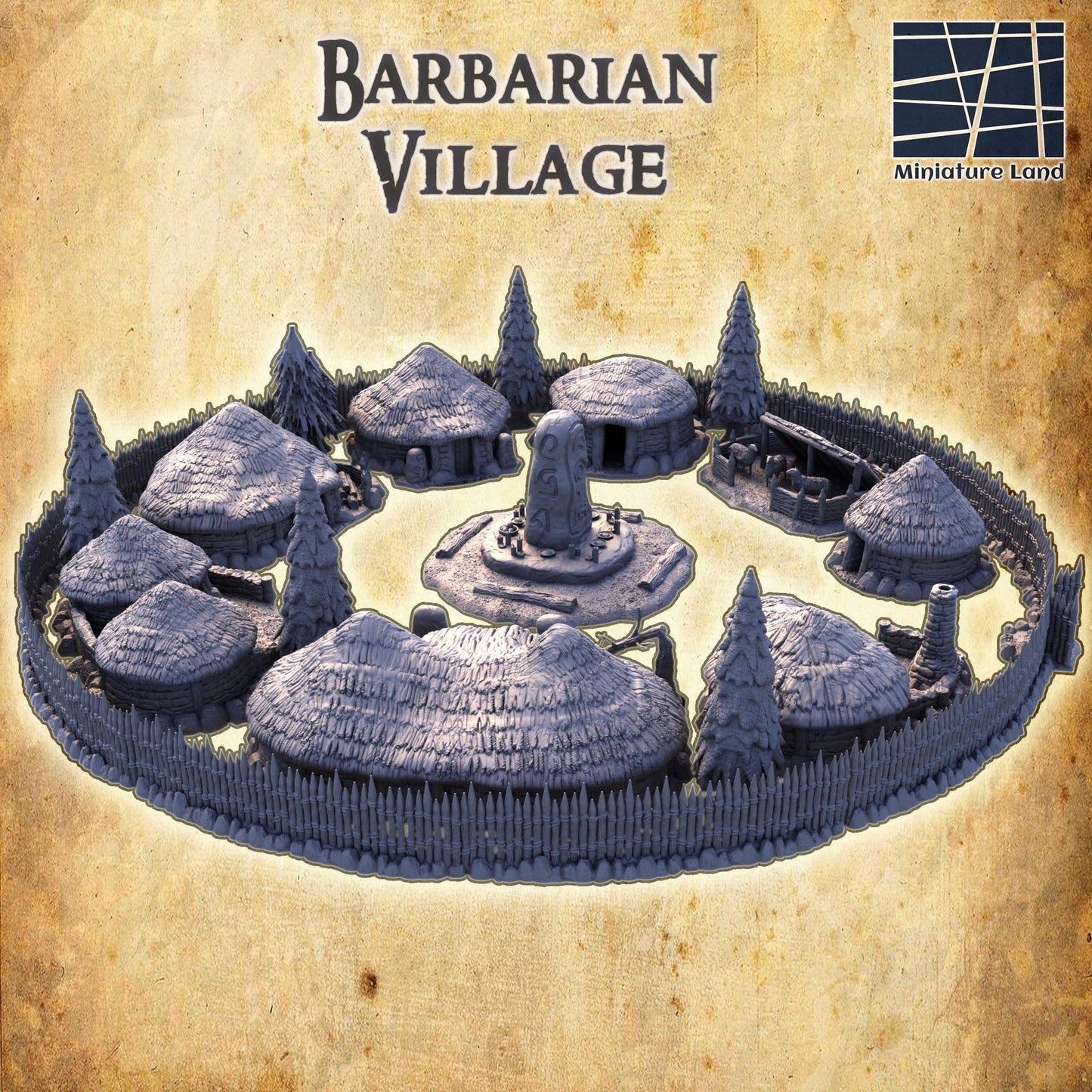 Barbarian Huts | 28mm Scale Model Terrain | D&D TTRPG Playable 3D Printed Building | MiniatureLand
