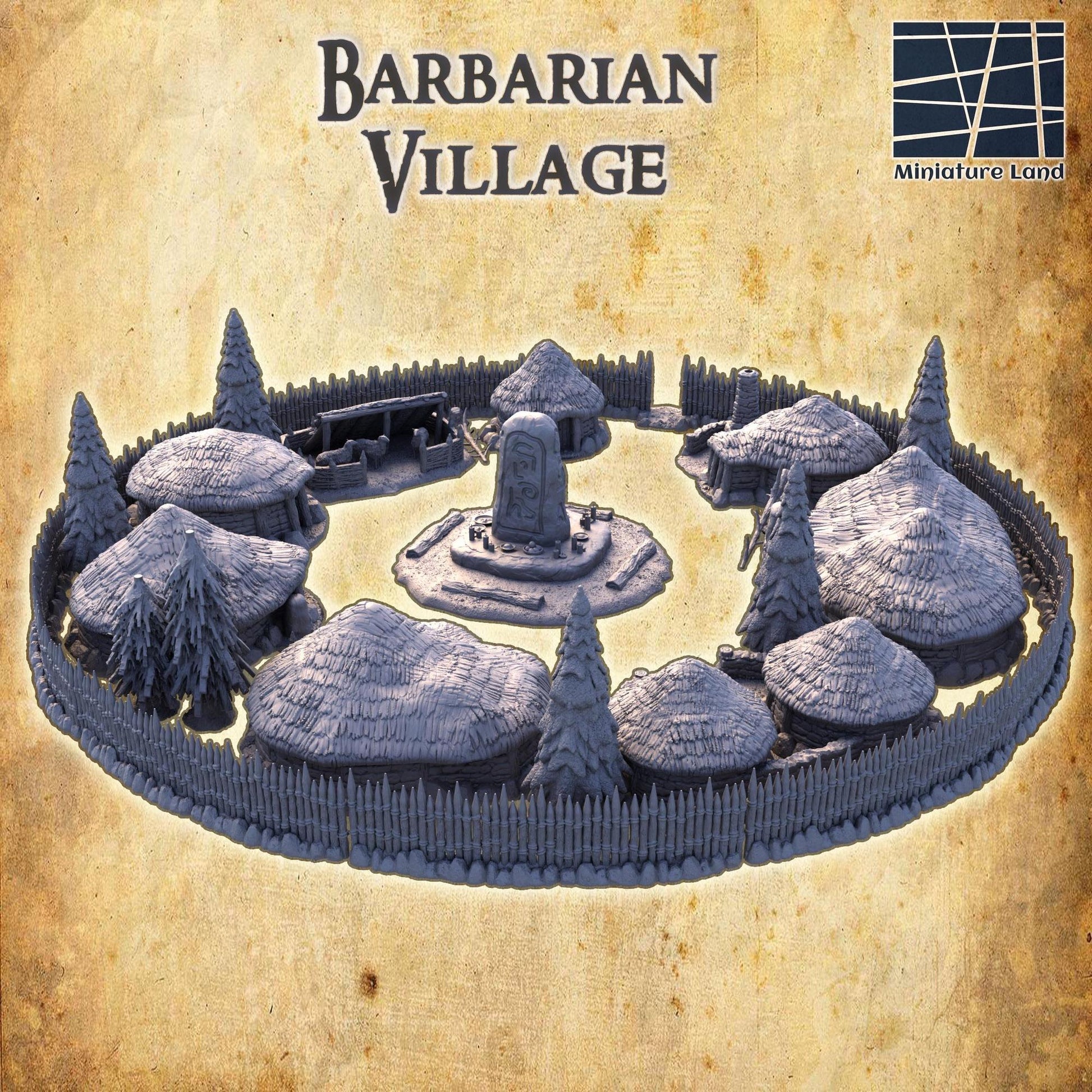 Barbarian Huts | 28mm Scale Model Terrain | D&D TTRPG Playable 3D Printed Building | MiniatureLand