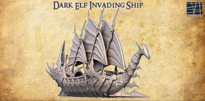 Dark Elf Invading Ship | 28mm Scale Model Terrain | D&D TTRPG Playable 3D Printed Building | MiniatureLand
