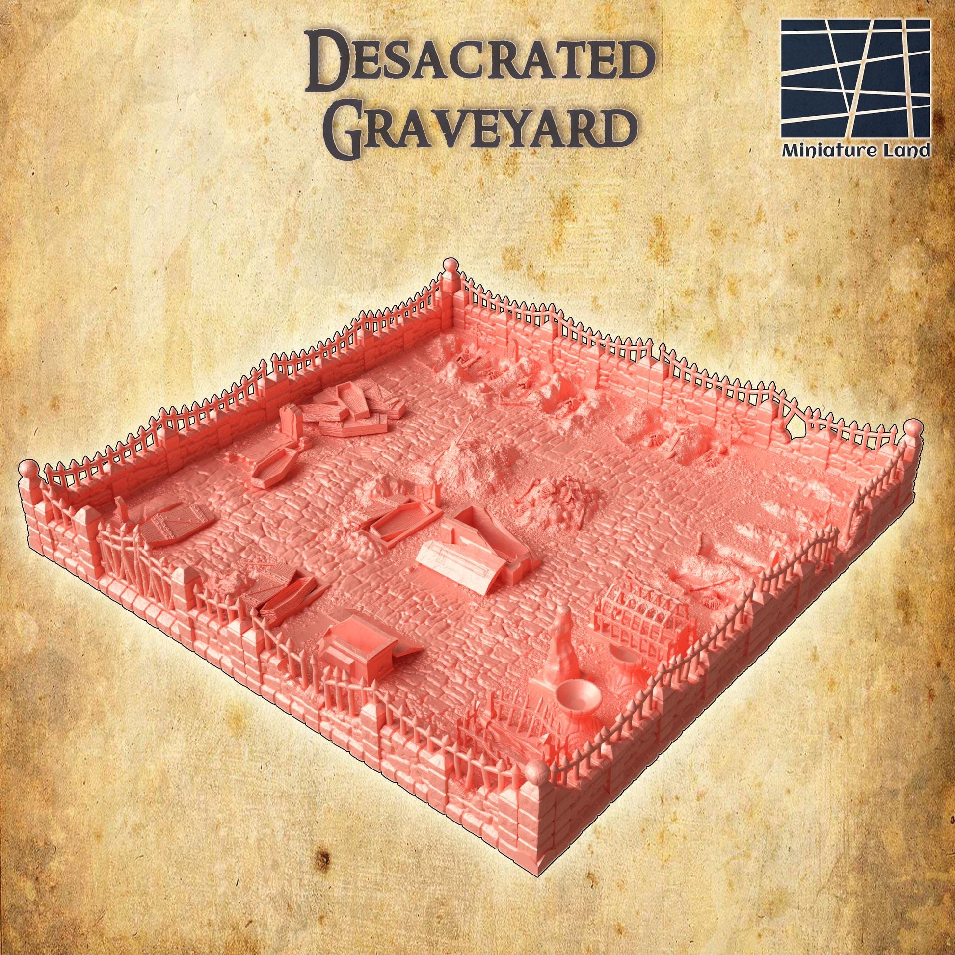Desecrated Graveyard | 28mm Scale Model Terrain | D&D TTRPG Playable 3D Printed Building | MiniatureLand
