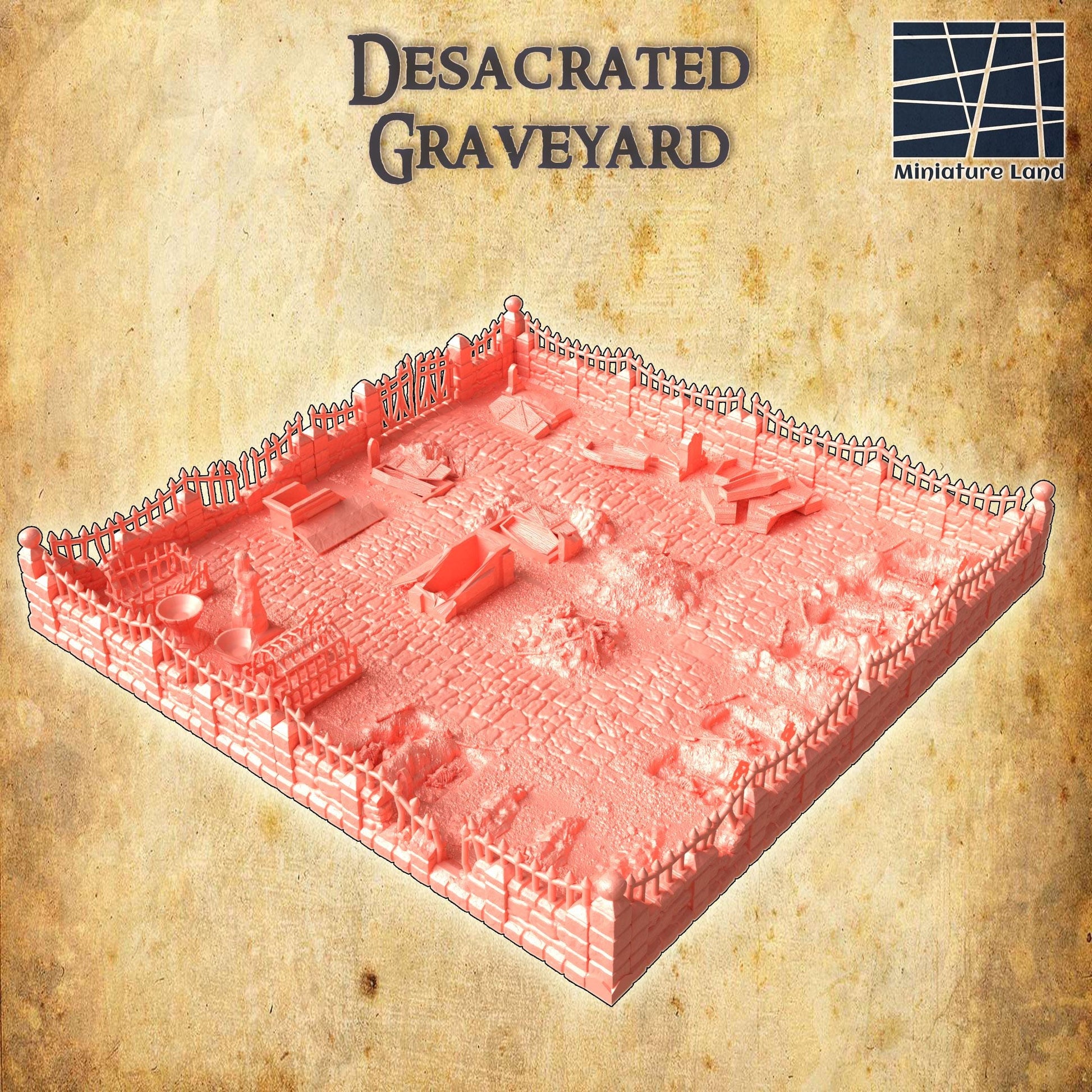 Desecrated Graveyard | 28mm Scale Model Terrain | D&D TTRPG Playable 3D Printed Building | MiniatureLand