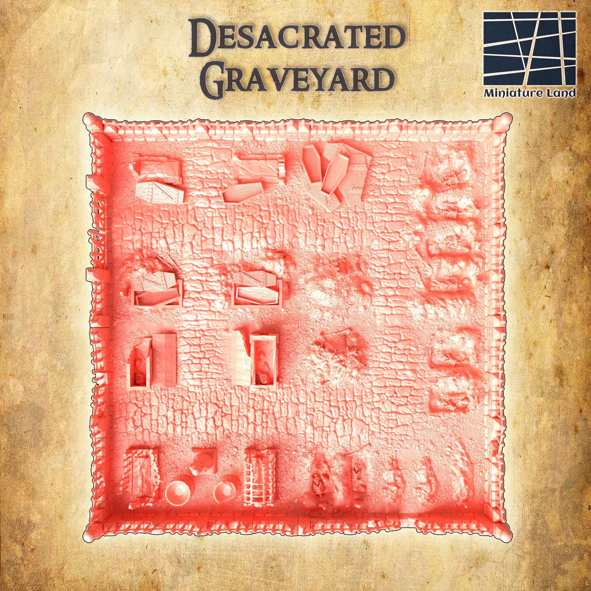 Desecrated Graveyard | 28mm Scale Model Terrain | D&D TTRPG Playable 3D Printed Building | MiniatureLand