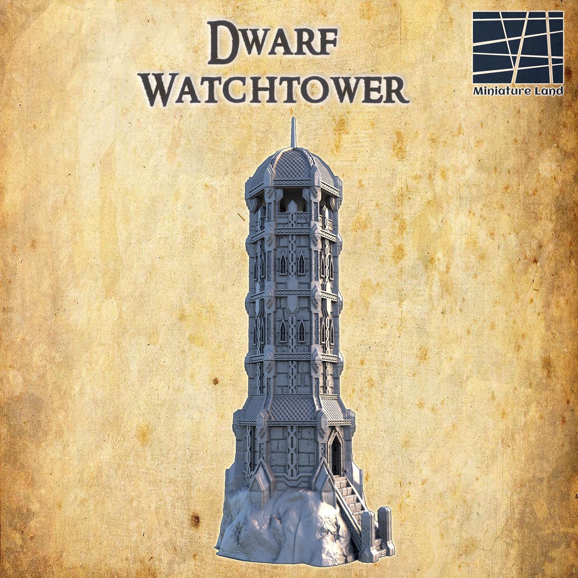 Dwarf Watchtower | 28mm Scale Model Terrain | D&D TTRPG Playable 3D Printed Building | MiniatureLand