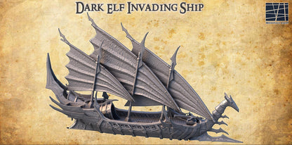 Dark Elf Invading Ship | 28mm Scale Model Terrain | D&D TTRPG Playable 3D Printed Building | MiniatureLand