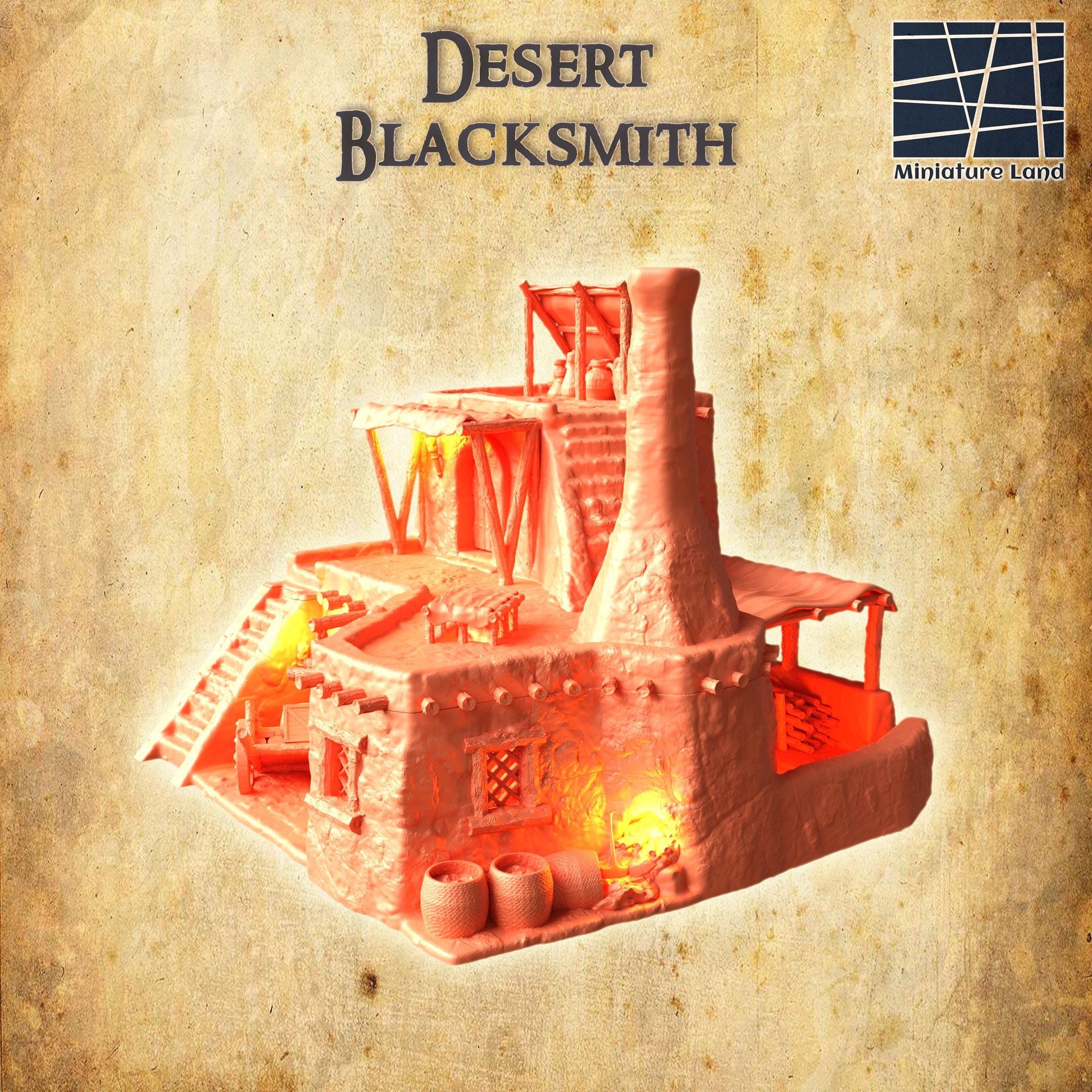 Desert Blacksmith | 28mm Scale Model Terrain | D&D TTRPG Playable 3D Printed Building | MiniatureLand