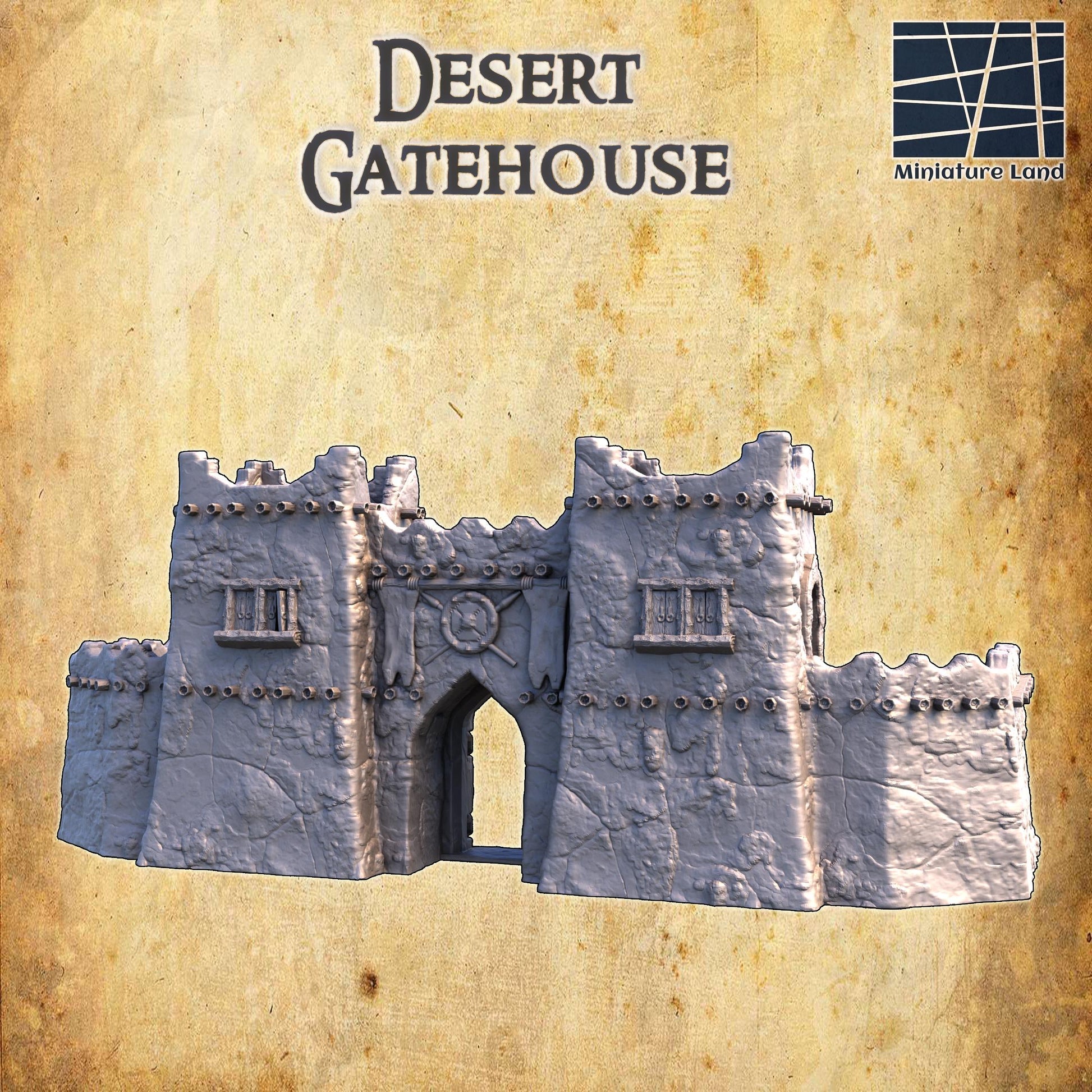 Desert Gate House | 28mm Scale Model Terrain | D&D TTRPG Playable 3D Printed Building | MiniatureLand