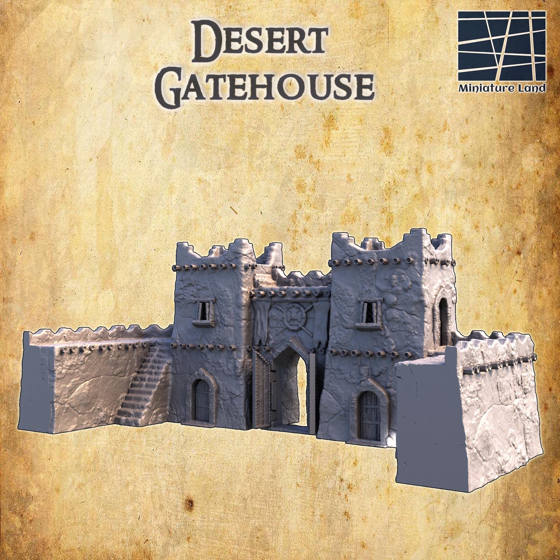 Desert Gate House | 28mm Scale Model Terrain | D&D TTRPG Playable 3D Printed Building | MiniatureLand
