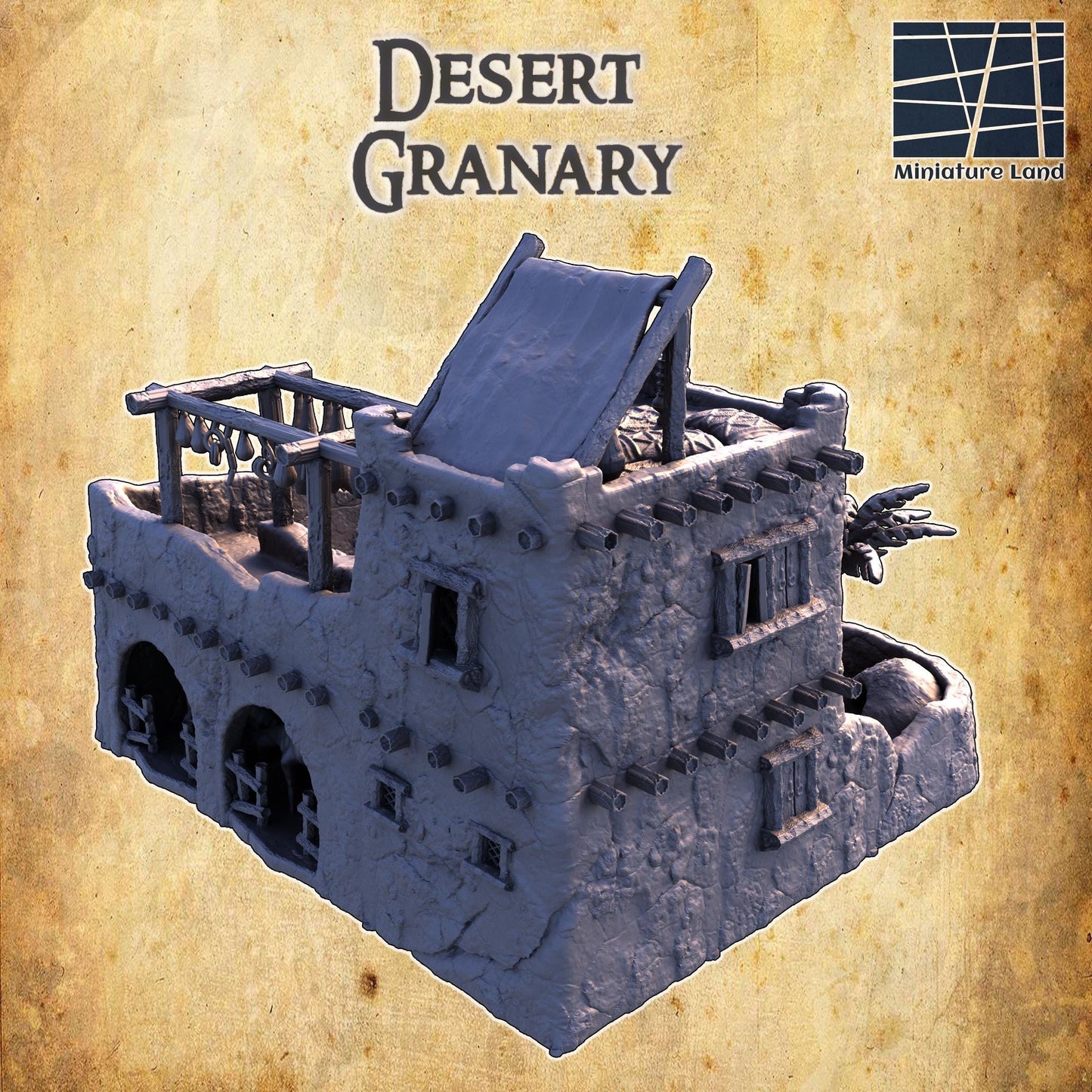 Desert Granary | 28mm Scale Model Terrain | D&D TTRPG Playable 3D Printed Building | MiniatureLand