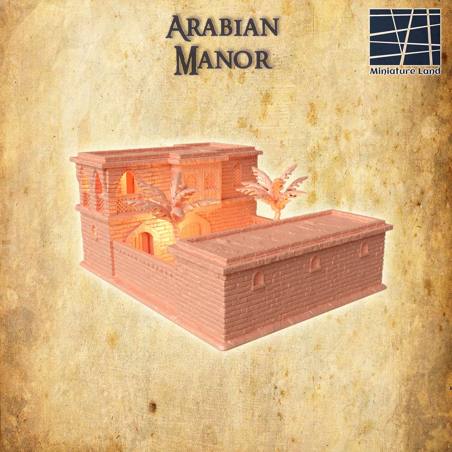 Desert Manor | 28mm Scale Model Terrain | D&D TTRPG Playable 3D Printed Building | MiniatureLand