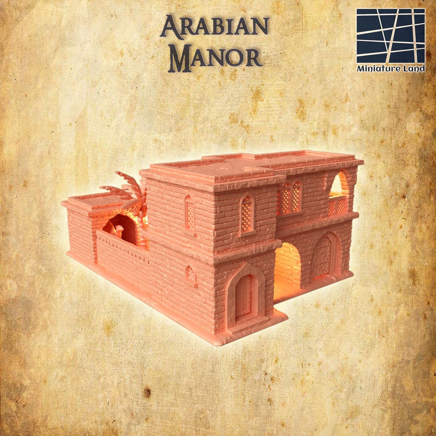 Desert Manor | 28mm Scale Model Terrain | D&D TTRPG Playable 3D Printed Building | MiniatureLand