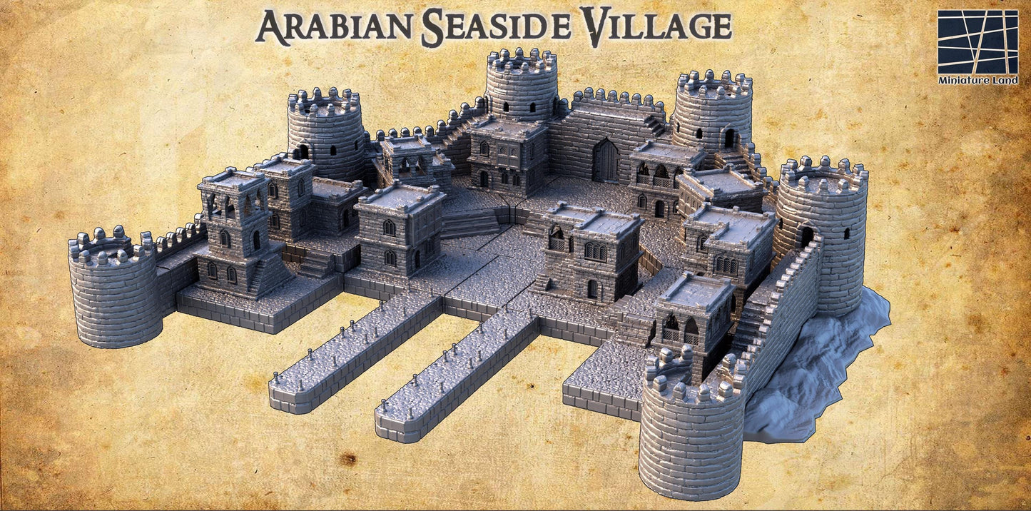 Desert Seaside Village | 28mm Scale Model Terrain | D&D TTRPG Playable 3D Printed Building | MiniatureLand