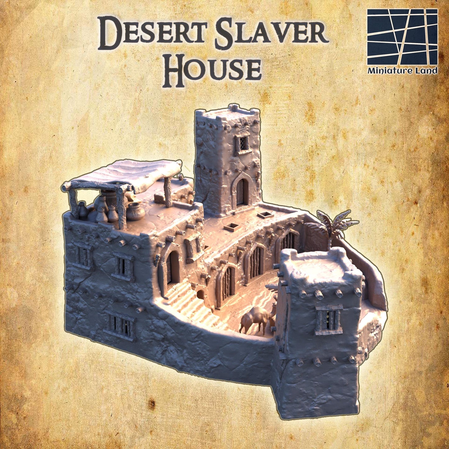 Desert Slaver House | 28mm Scale Model Terrain | D&D TTRPG Playable 3D Printed Building | MiniatureLand