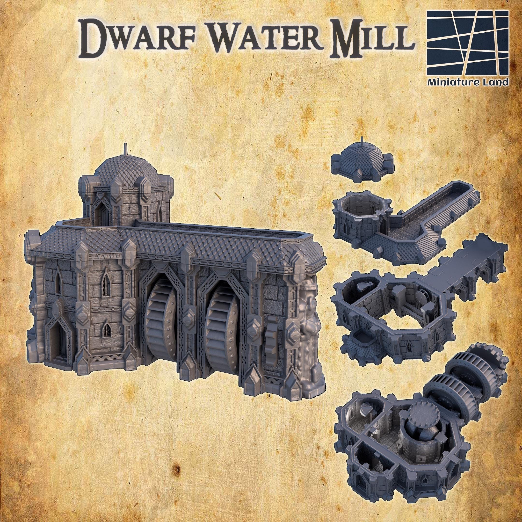Watermill Model Kit Dwarf Watermill | 28mm Scale Model Terrain | D&D TTRPG Playable 3D Pri ...