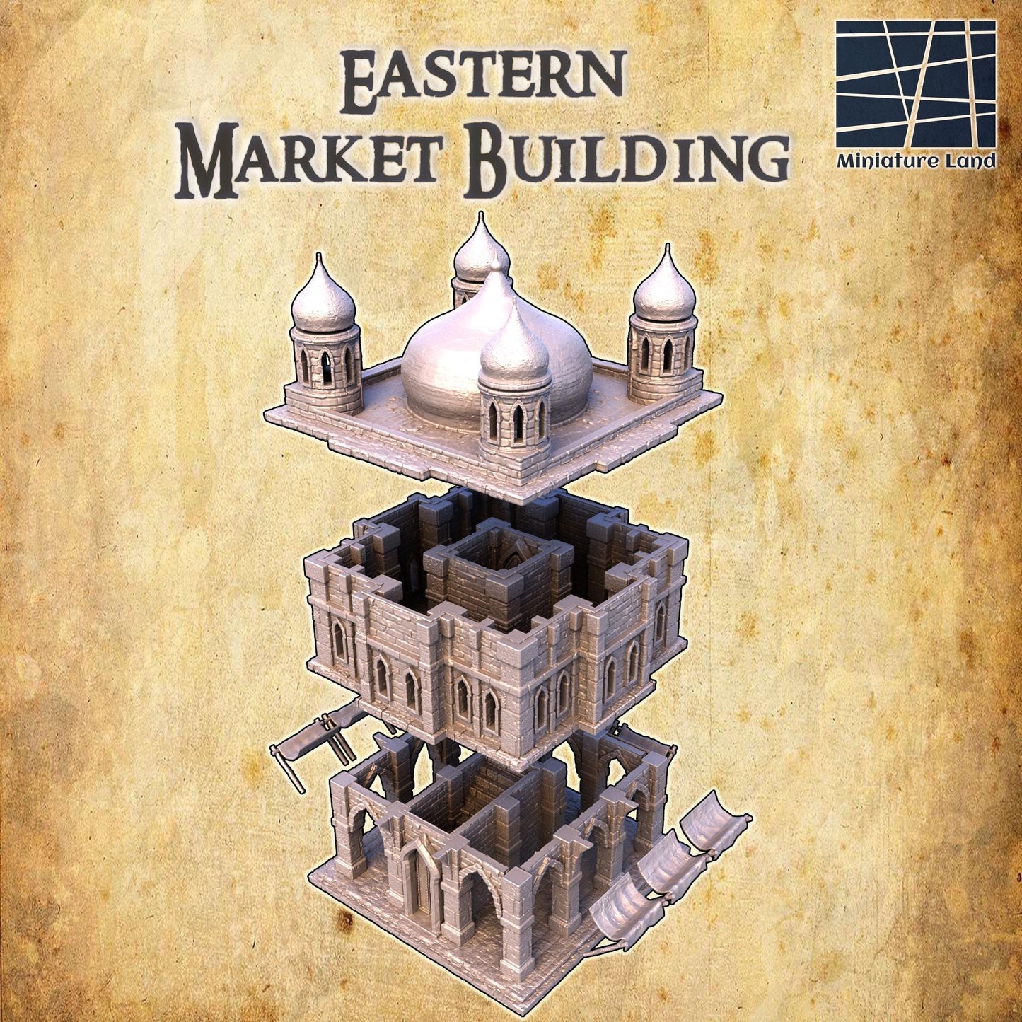 Eastern Marketplace | 28mm Scale Model Terrain | D&D TTRPG Playable 3D Printed Building | MiniatureLand