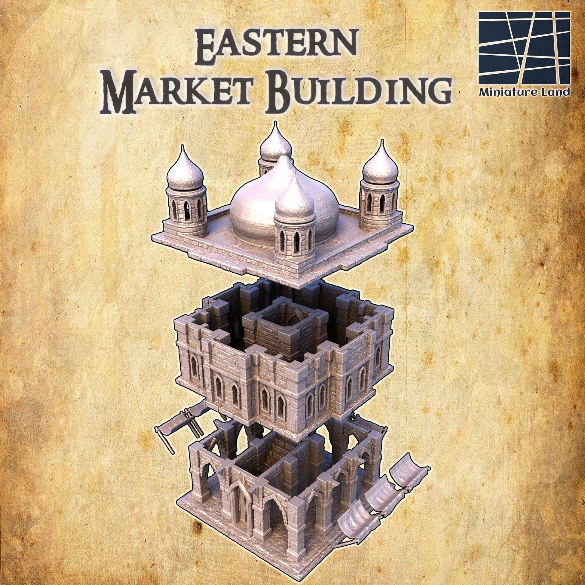 Eastern Marketplace | 28mm Scale Model Terrain | D&D TTRPG Playable 3D Printed Building | MiniatureLand
