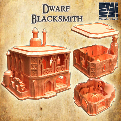 Dwarf Blacksmith House | 28mm Scale Model Terrain | D&D TTRPG Playable 3D Printed Building | MiniatureLand