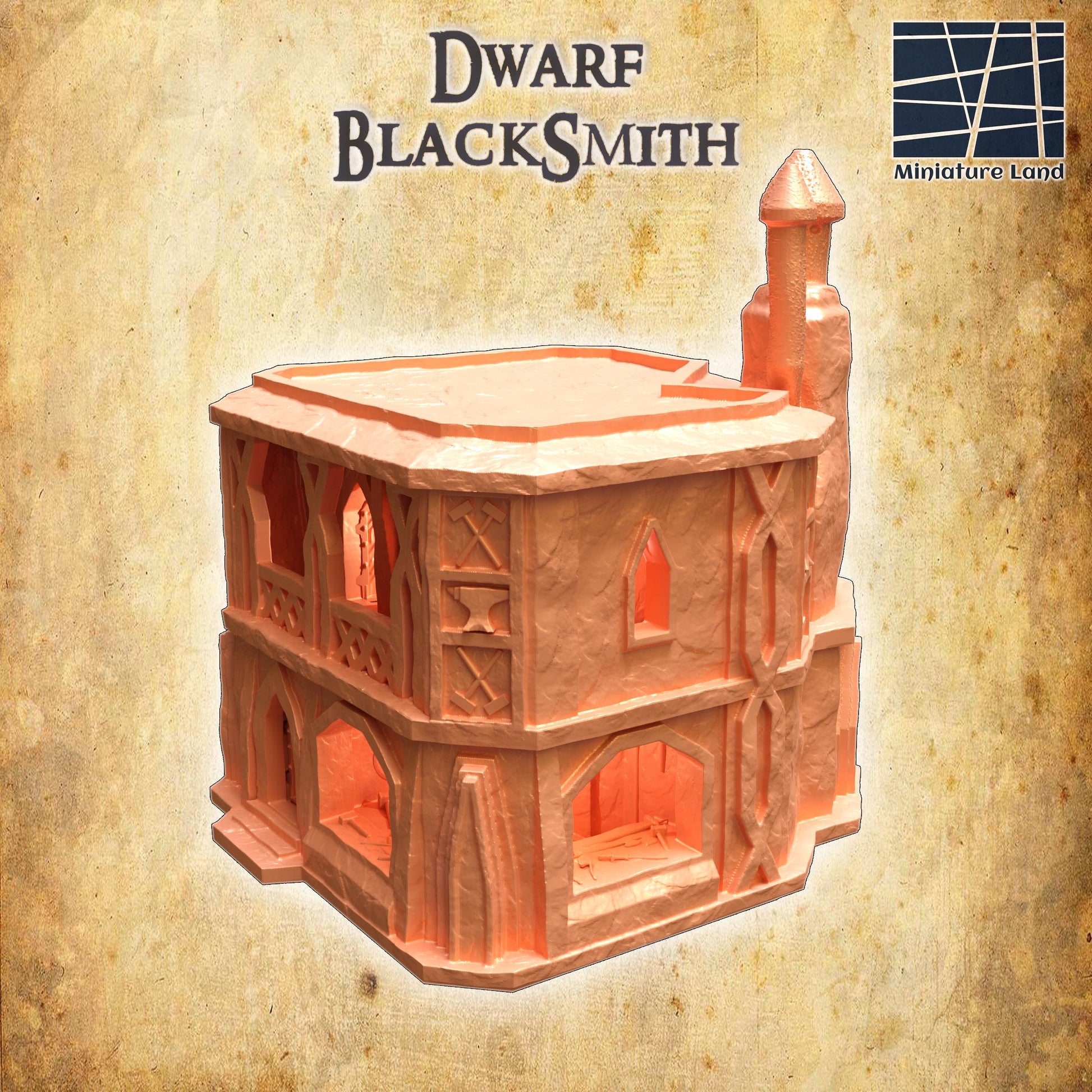 Dwarf Blacksmith House | 28mm Scale Model Terrain | D&D TTRPG Playable 3D Printed Building | MiniatureLand