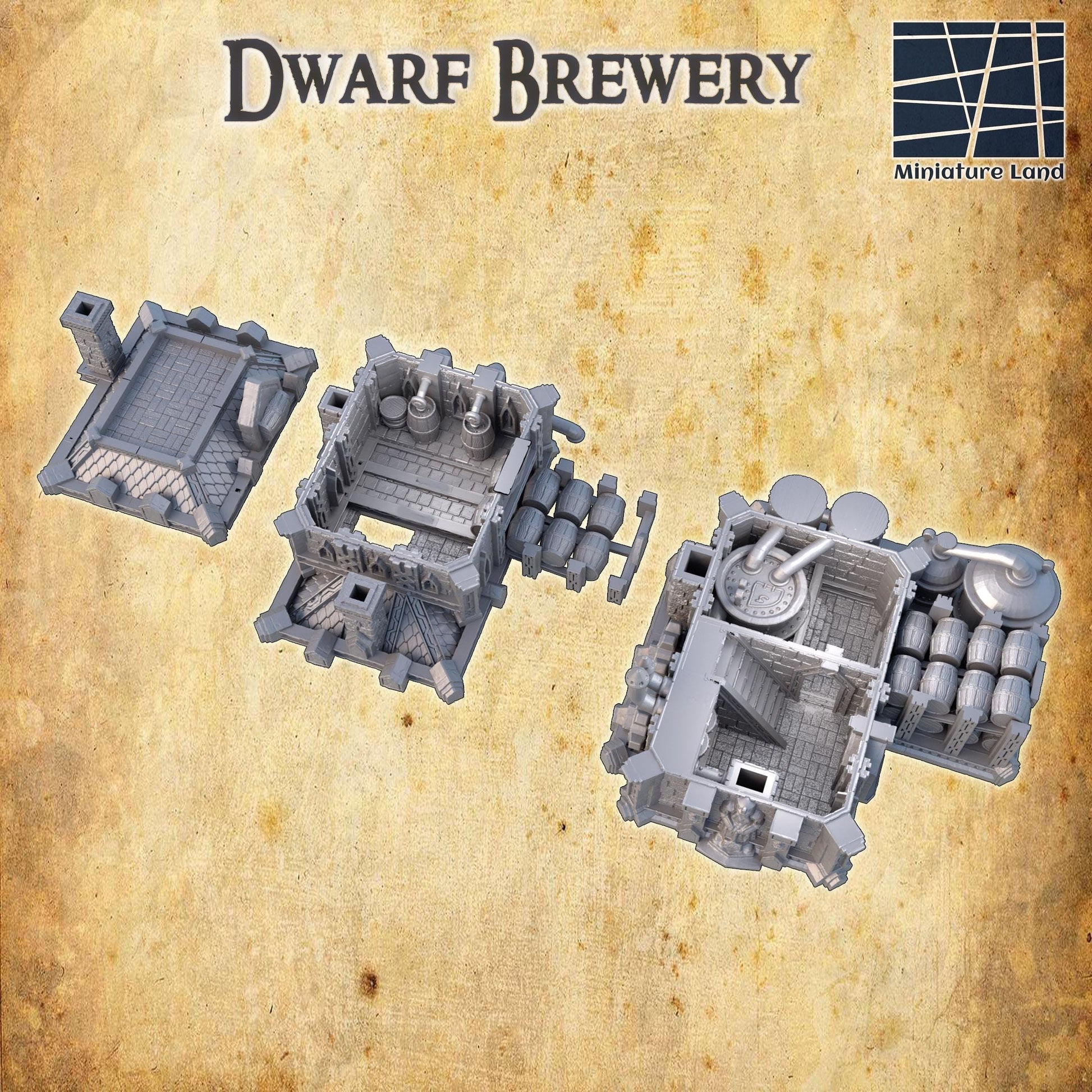 Dwarf Brewery | 28mm Scale Model Terrain | D&D TTRPG Playable 3D Printed Building | MiniatureLand