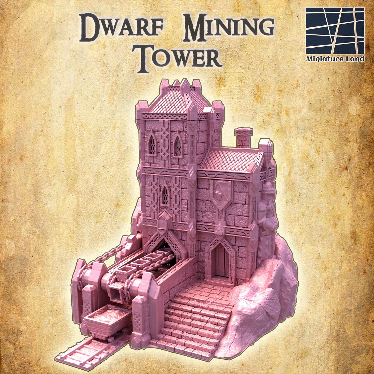 Dwarf Coal Mine, Mining Tower | 28mm Scale Model Terrain | D&D TTRPG Playable 3D Printed Building | MiniatureLand