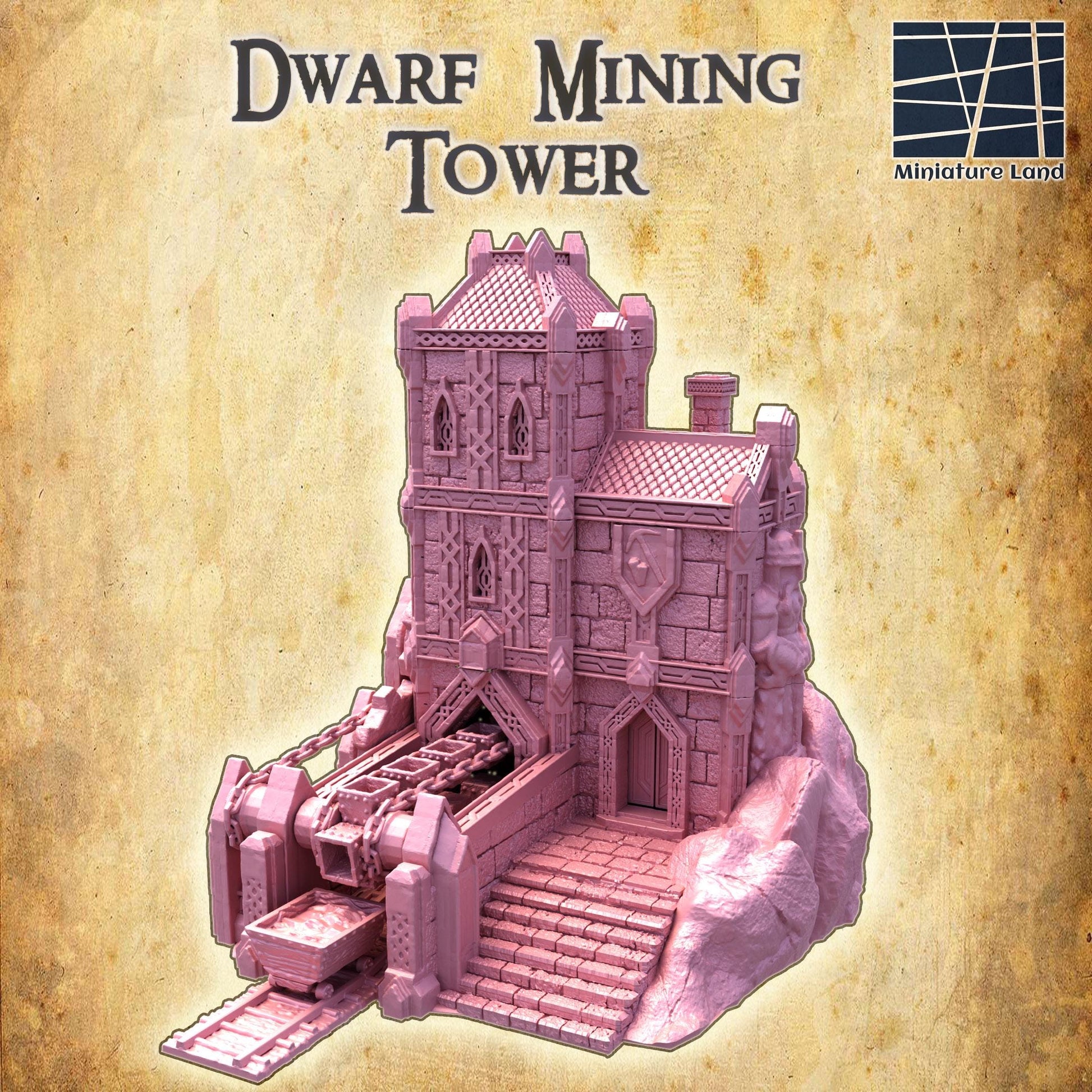 Dwarf Coal Mine, Mining Tower | 28mm Scale Model Terrain | D&D TTRPG Playable 3D Printed Building | MiniatureLand