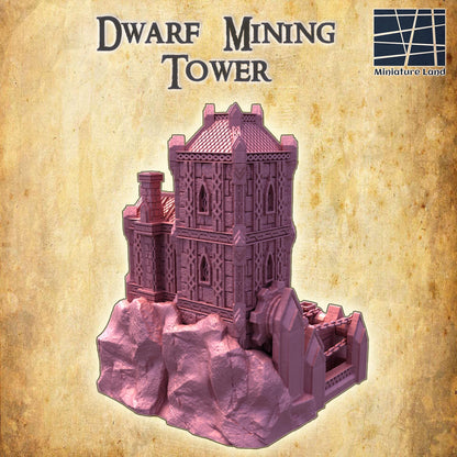 Dwarf Coal Mine, Mining Tower | 28mm Scale Model Terrain | D&D TTRPG Playable 3D Printed Building | MiniatureLand