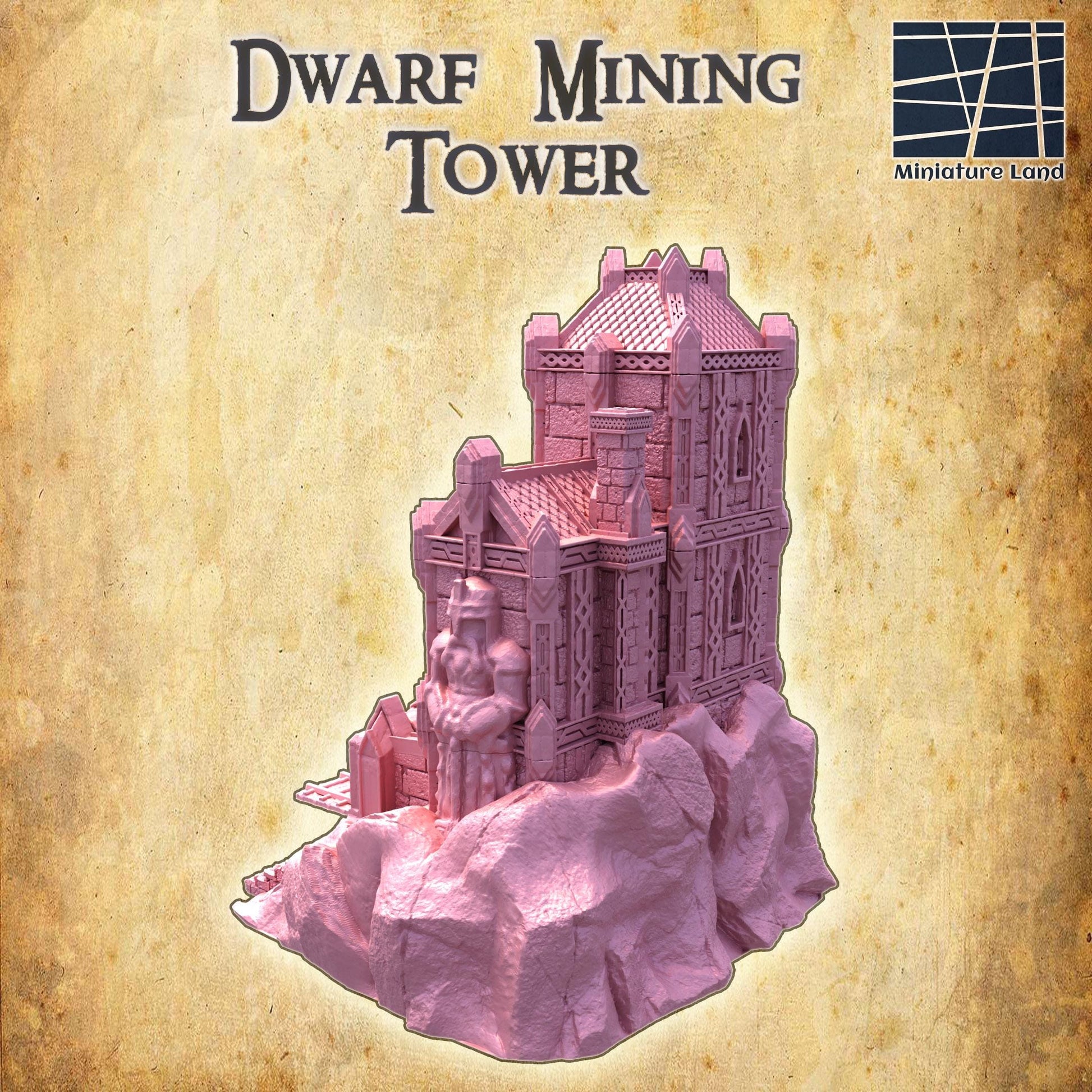 Dwarf Coal Mine, Mining Tower | 28mm Scale Model Terrain | D&D TTRPG Playable 3D Printed Building | MiniatureLand