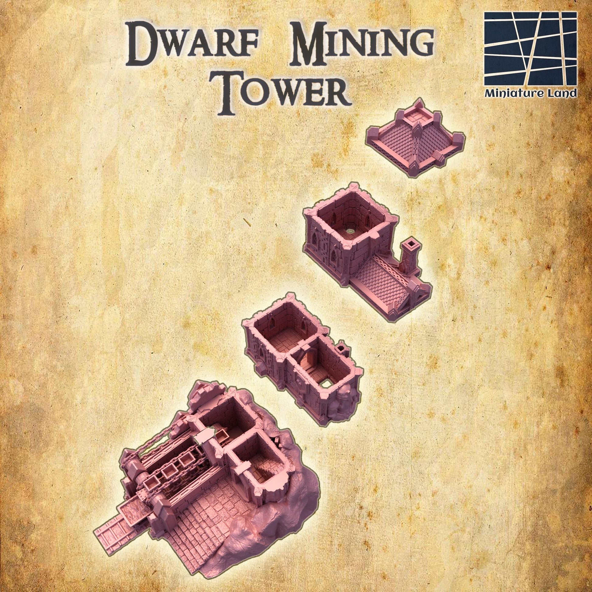 Dwarf Coal Mine, Mining Tower | 28mm Scale Model Terrain | D&D TTRPG Playable 3D Printed Building | MiniatureLand
