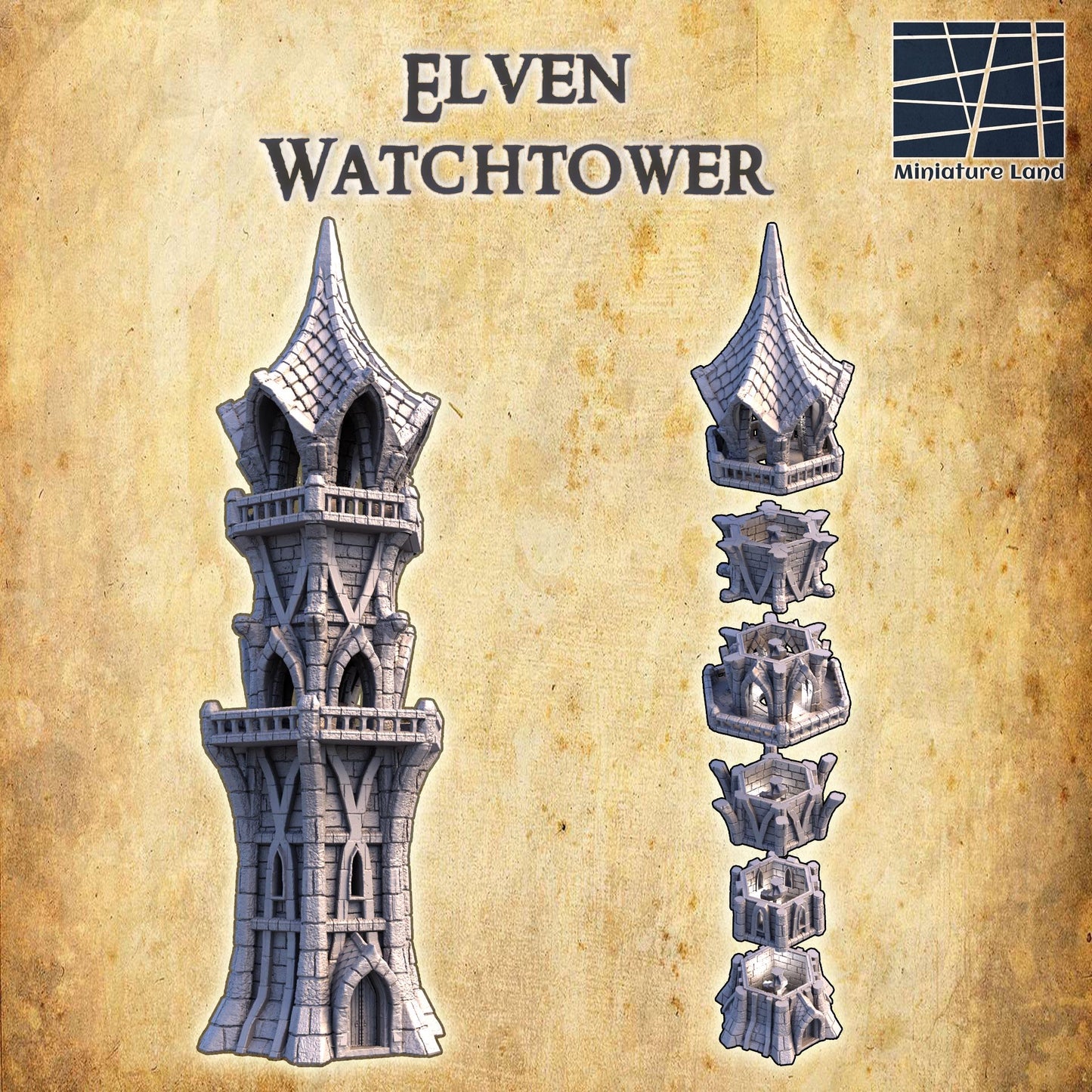 Elven Watchtower | 28mm Scale Model Terrain | D&D TTRPG Playable 3D Printed Building | MiniatureLand
